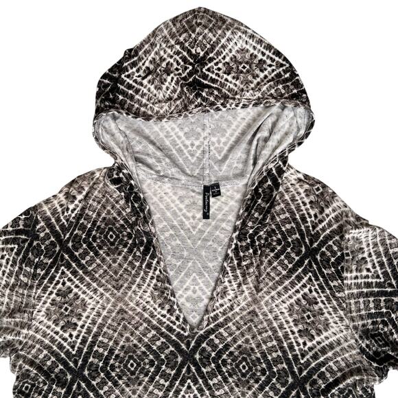 Porto Cruz Swimsuit Cover Up Small Black White Diamond Print Hooded Beach Shirt - Picture 3 of 10